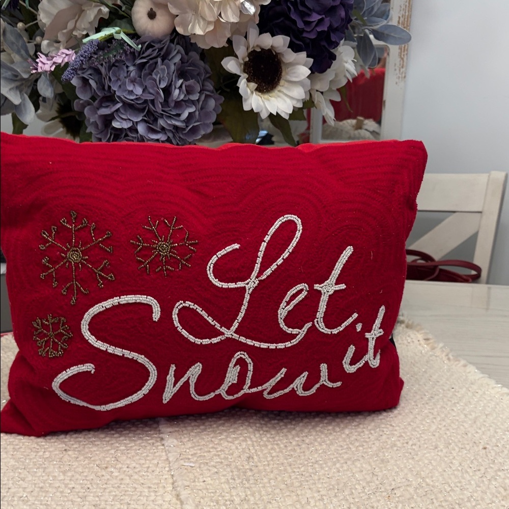 Festive Red 'Let It Snow' Holiday Pillow